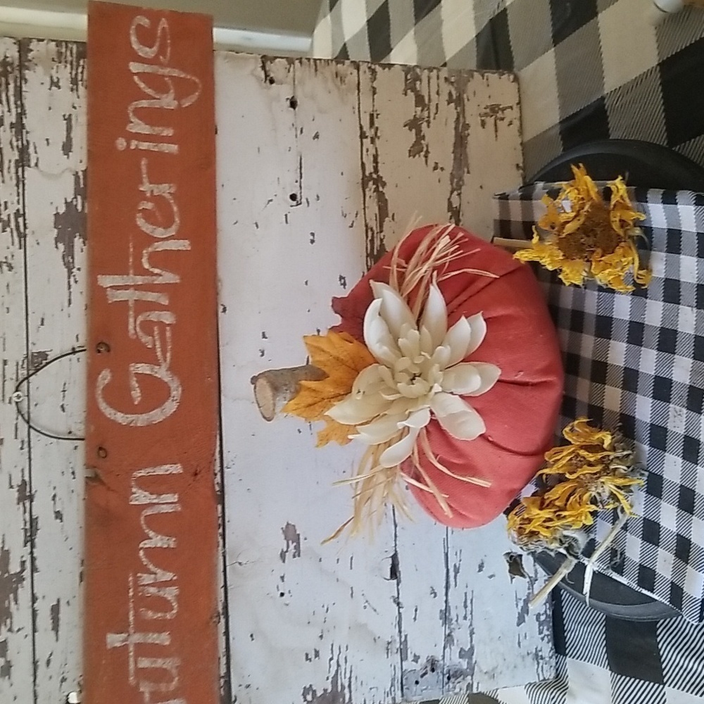 Painted Orange fabric stuffed pumpkin ,Harvest decor